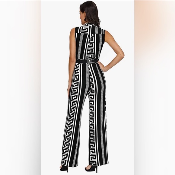 Button Up Printed Long Wide Leg Pant Party Jumpsuits - Picture 3 of 9